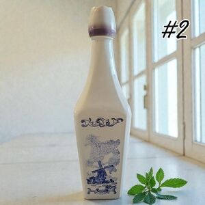 Vtg 60's Vandermint Milk Glass Liquor Bottle Delft Blue Windmills 11" Dutch